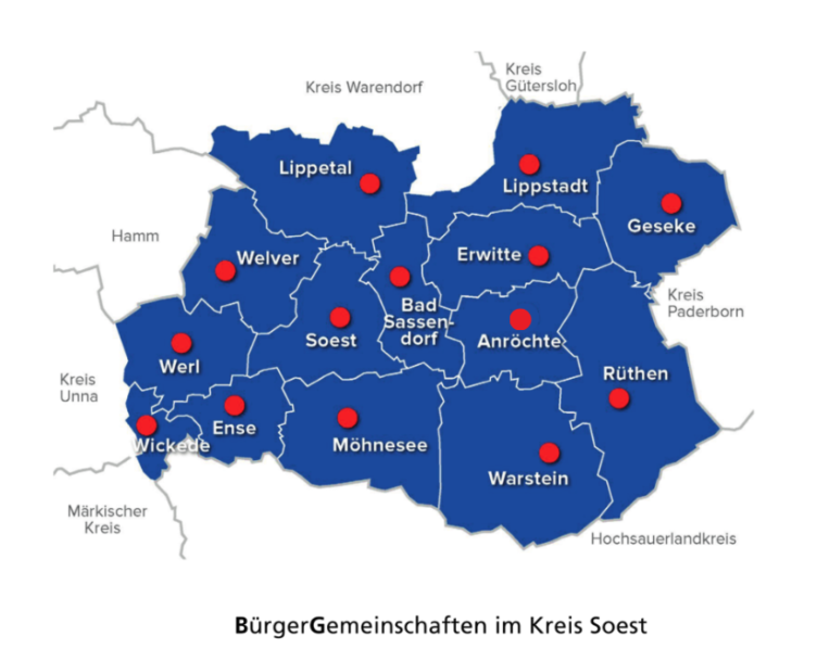 Verteilung der 14 Ortsvereine im Kreis Soest